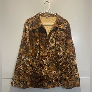 Notations Brown Floral and Leopard Print Blazer